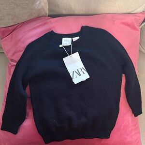 Zara Women's Navy Crew Neck Sweater